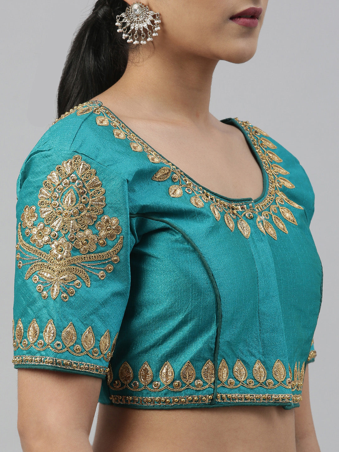 MIMOSA Semi Stitched Raw Silk Blouse Embroidery Work