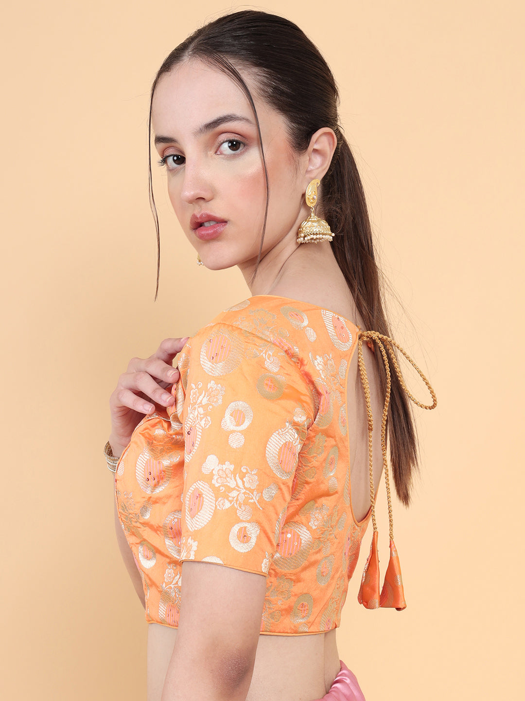 Mimosa Orange Woven Design Readymade Blouse