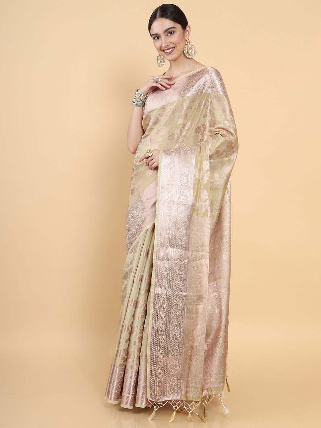 Mimosa Womens Art Silk Saree Kasavu Cream Color