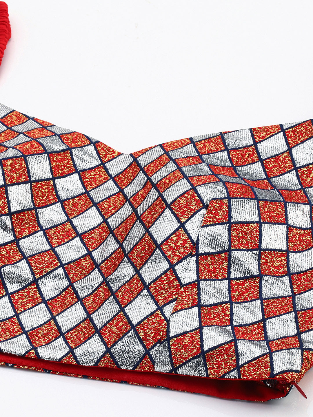 Mimosa Women Silver & Red Woven Design Readymade Saree Blouse