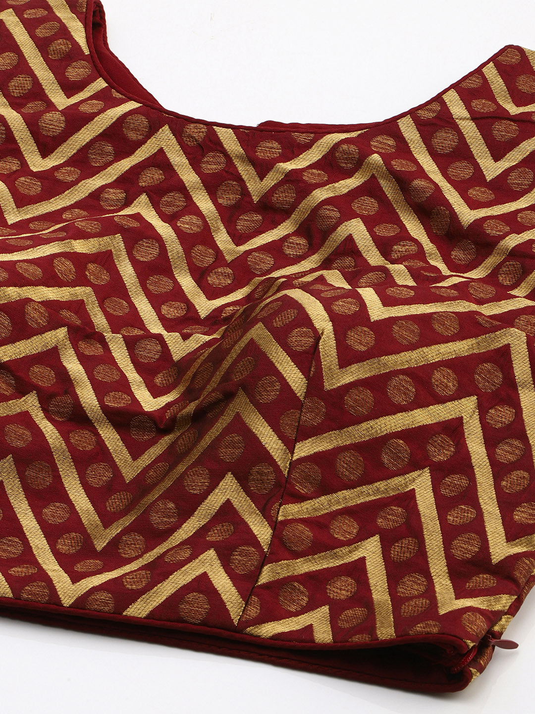 Mimosa Women Maroon & Golden Woven Design Readymade Saree Blouse