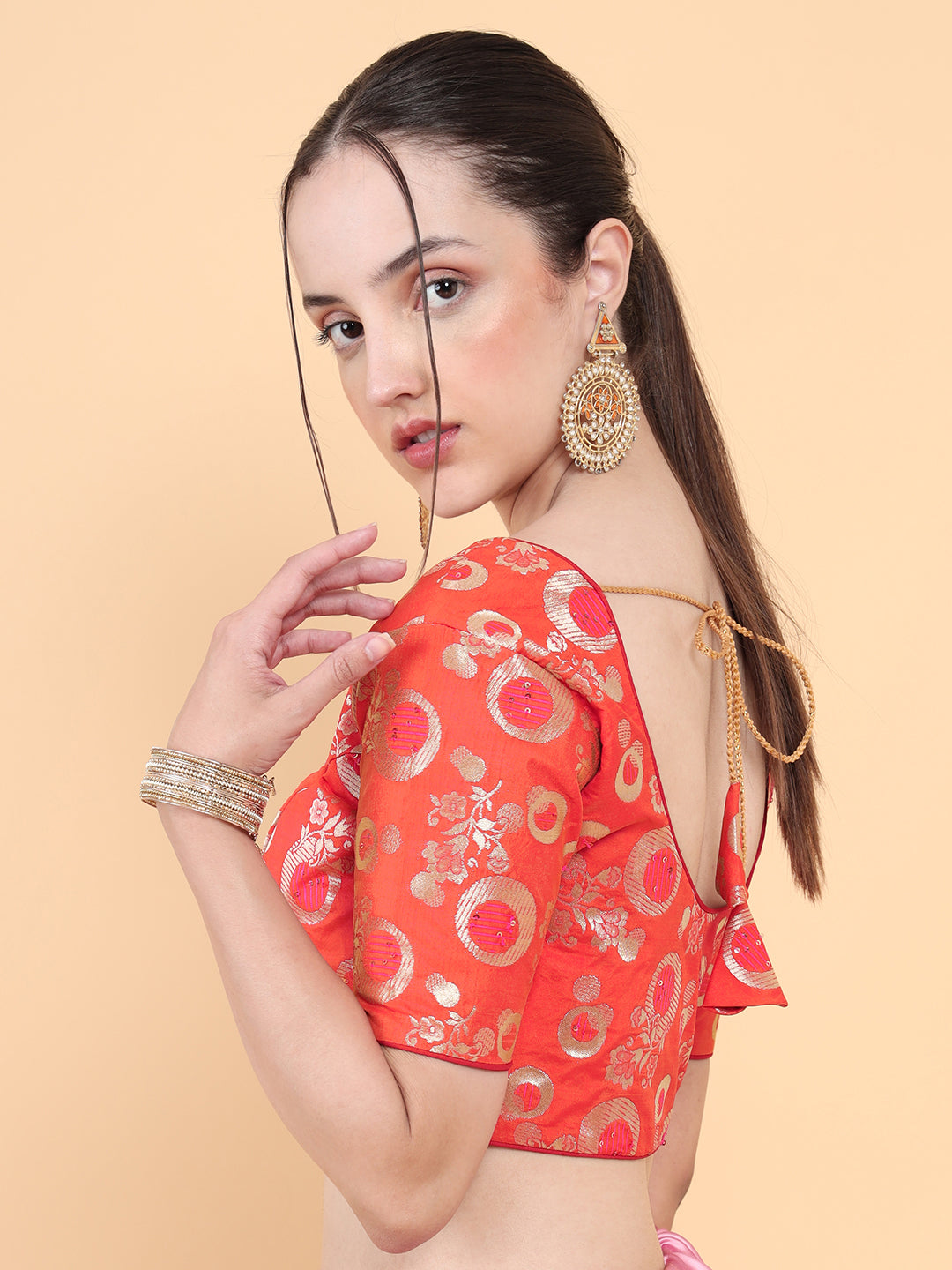 Mimosa Red Woven Design Readymade Blouse