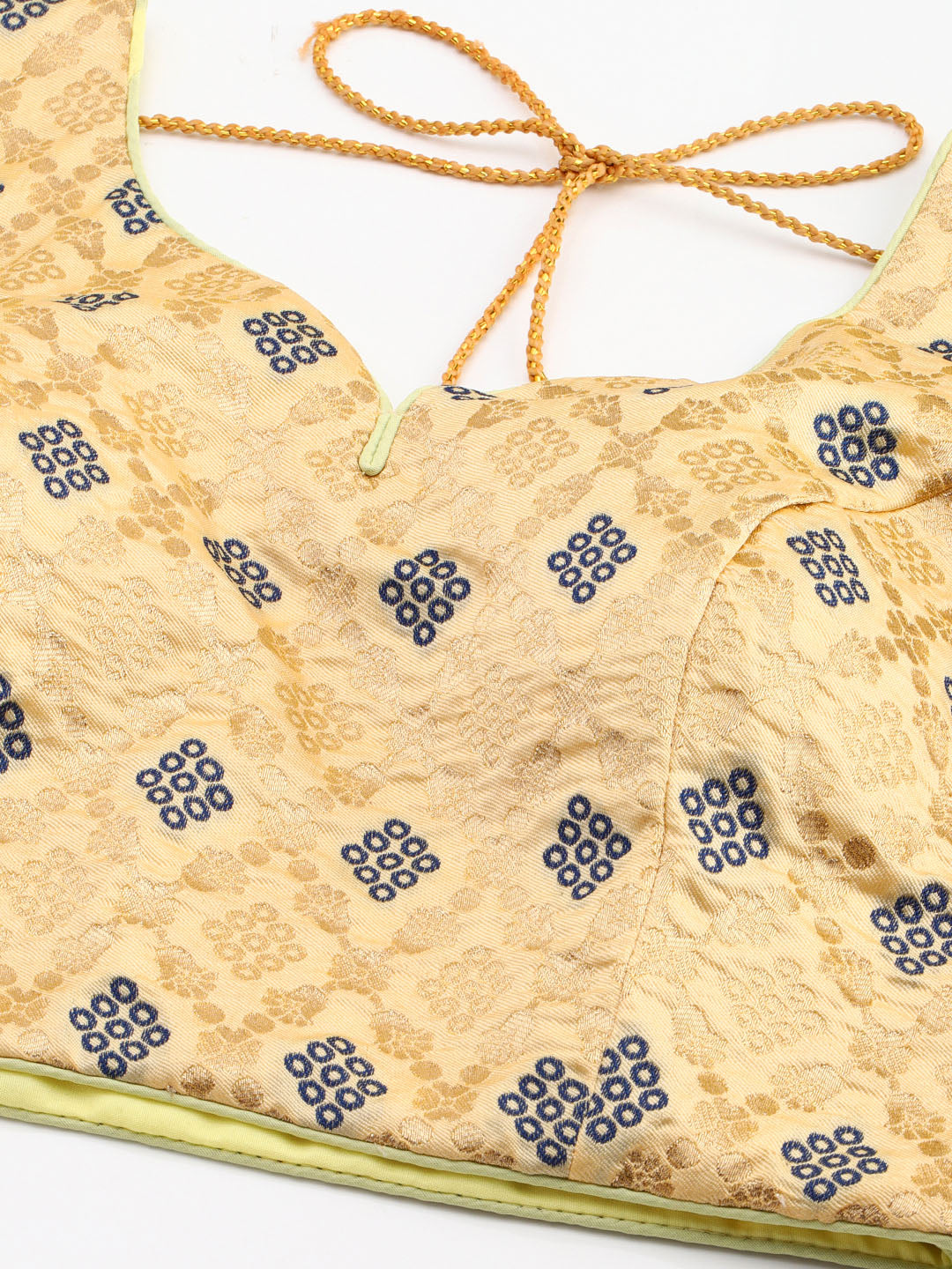 Mimosa Women Beige & Blue Woven Design Readymade Saree Blouse