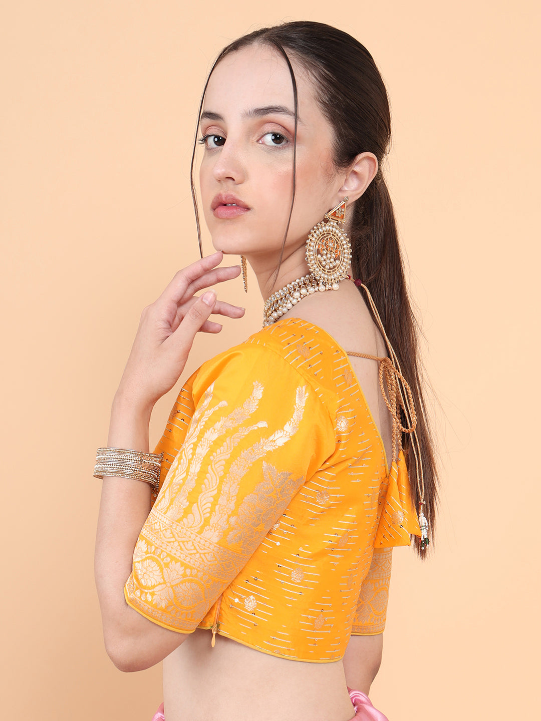 Mimosa Mustard Woven Design Readymade Blouse