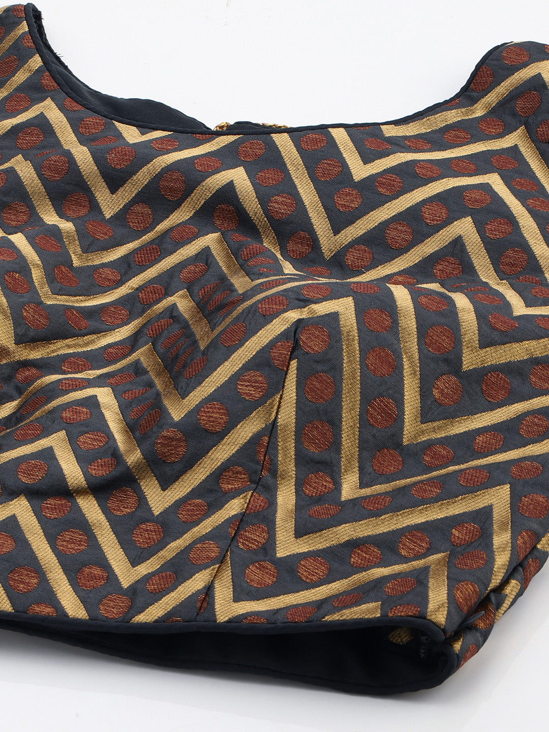 Mimosa Women Charcoal Grey & Golden Woven Design Readymade Saree Blouse