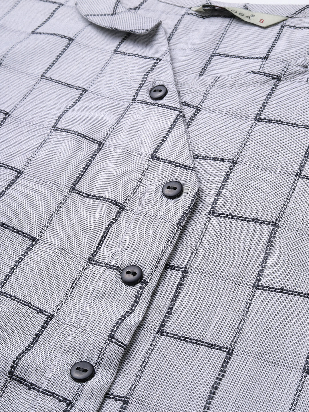 Mimosa Women Grey Checked Regular Top with Tie-Ups