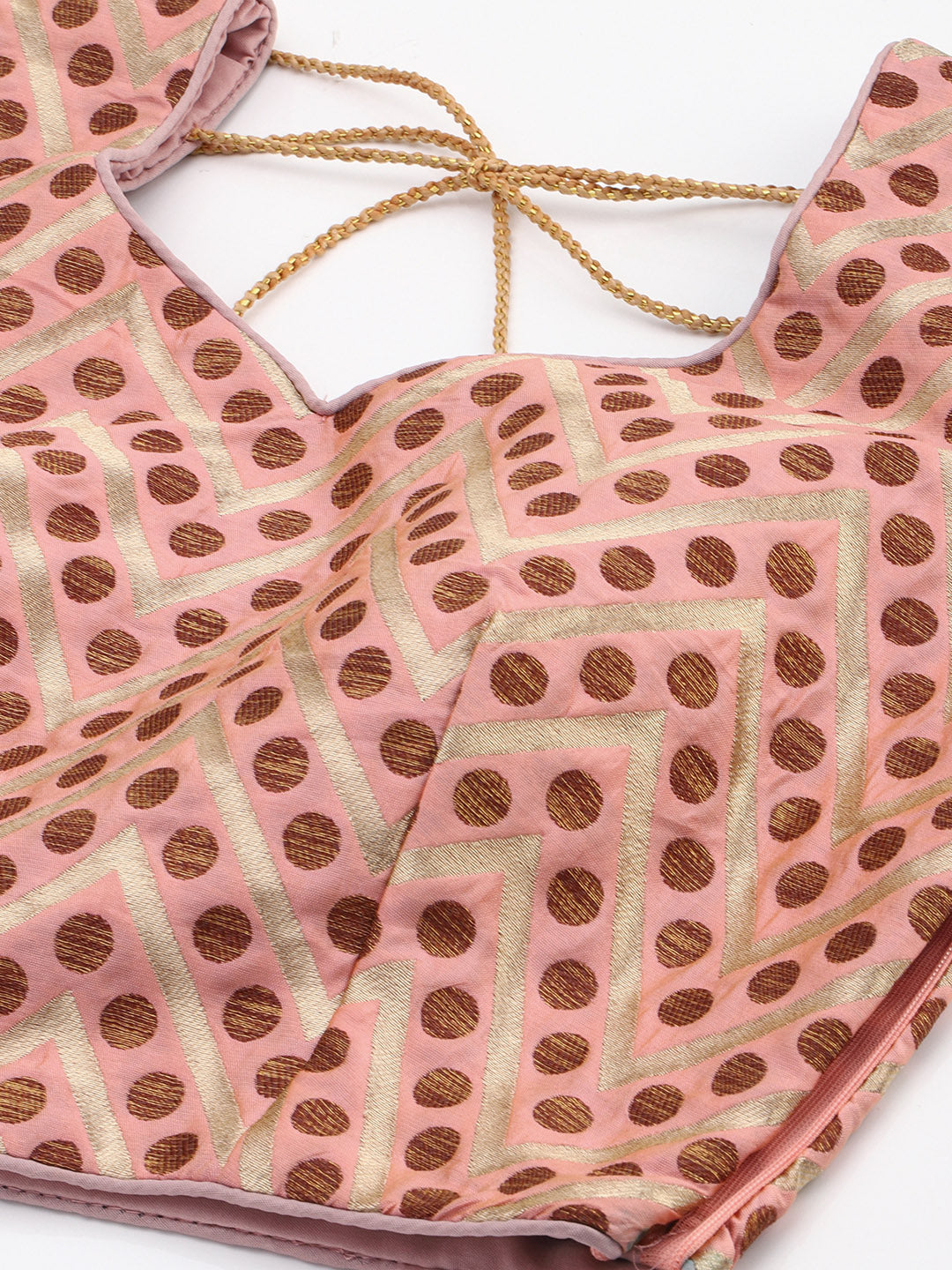 Mimosa Women Pink & Brown Woven Design Readymade Saree Blouse