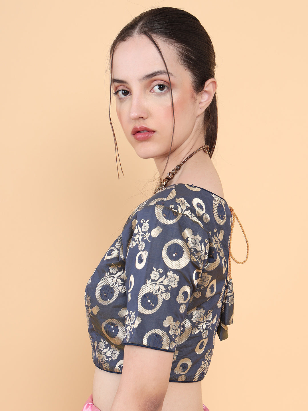 Mimosa Grey Woven Design Readymade Blouse