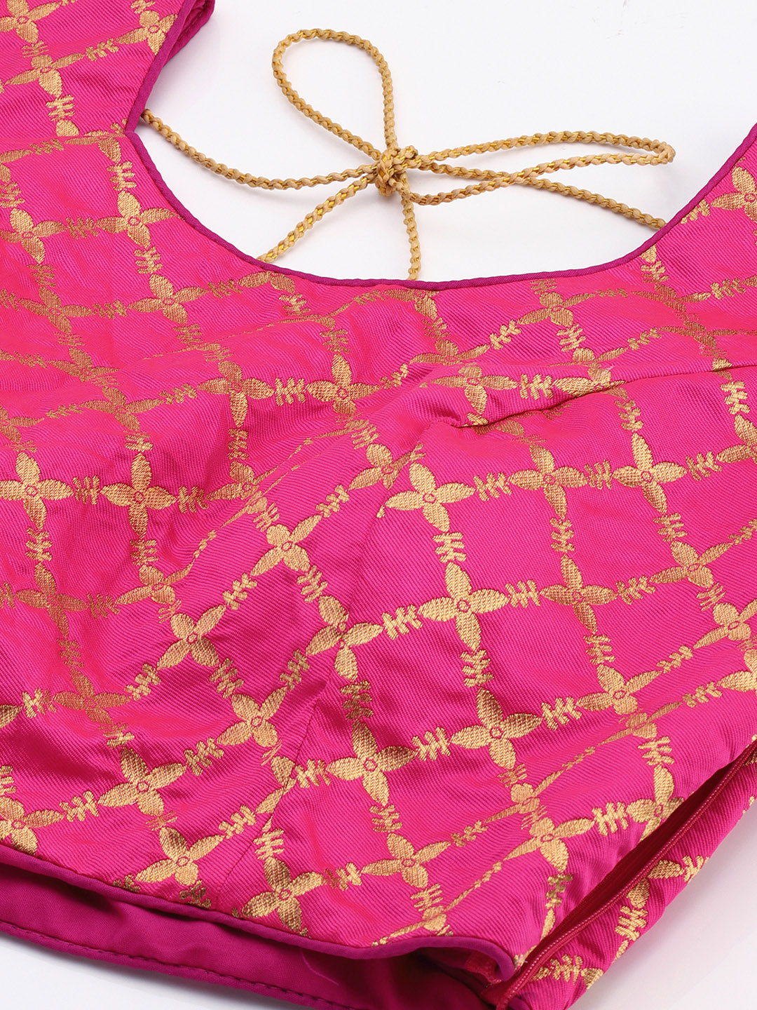 Mimosa Women Magenta & Golden Woven Design Readymade Saree Blouse