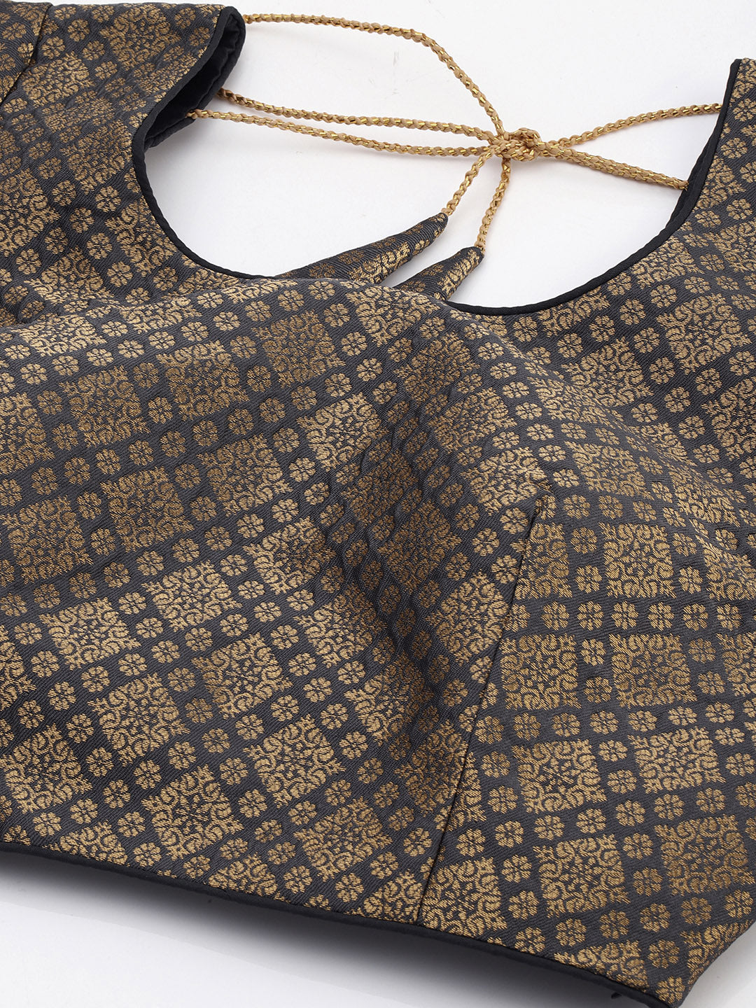 Mimosa Women Grey & Golden Woven Design Readymade Saree Blouse