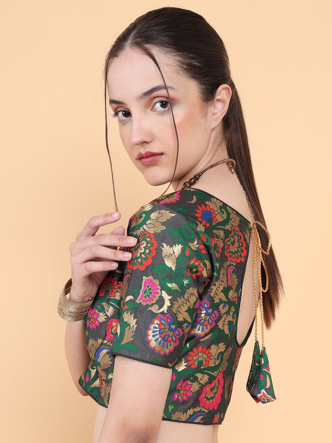 Mimosa Charcoal Woven Design Readymade Blouse