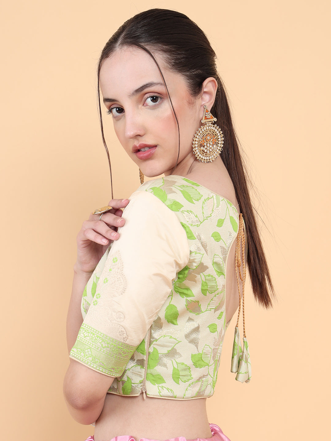 Mimosa Beige Woven Design Readymade Blouse