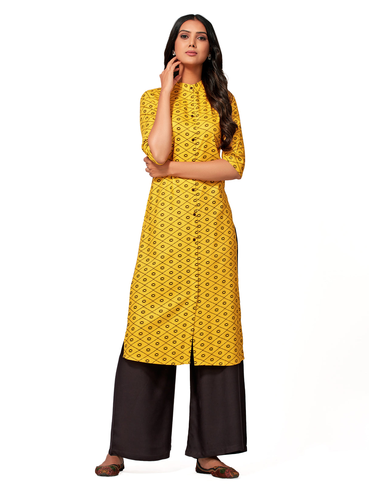 Mimosa Women Mustard Yellow Color Printed Straight Kurta