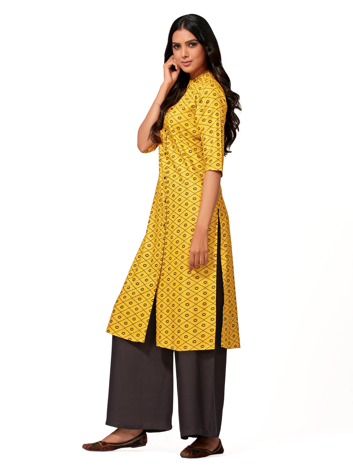 Mimosa Women Mustard Yellow Color Printed Straight Kurta
