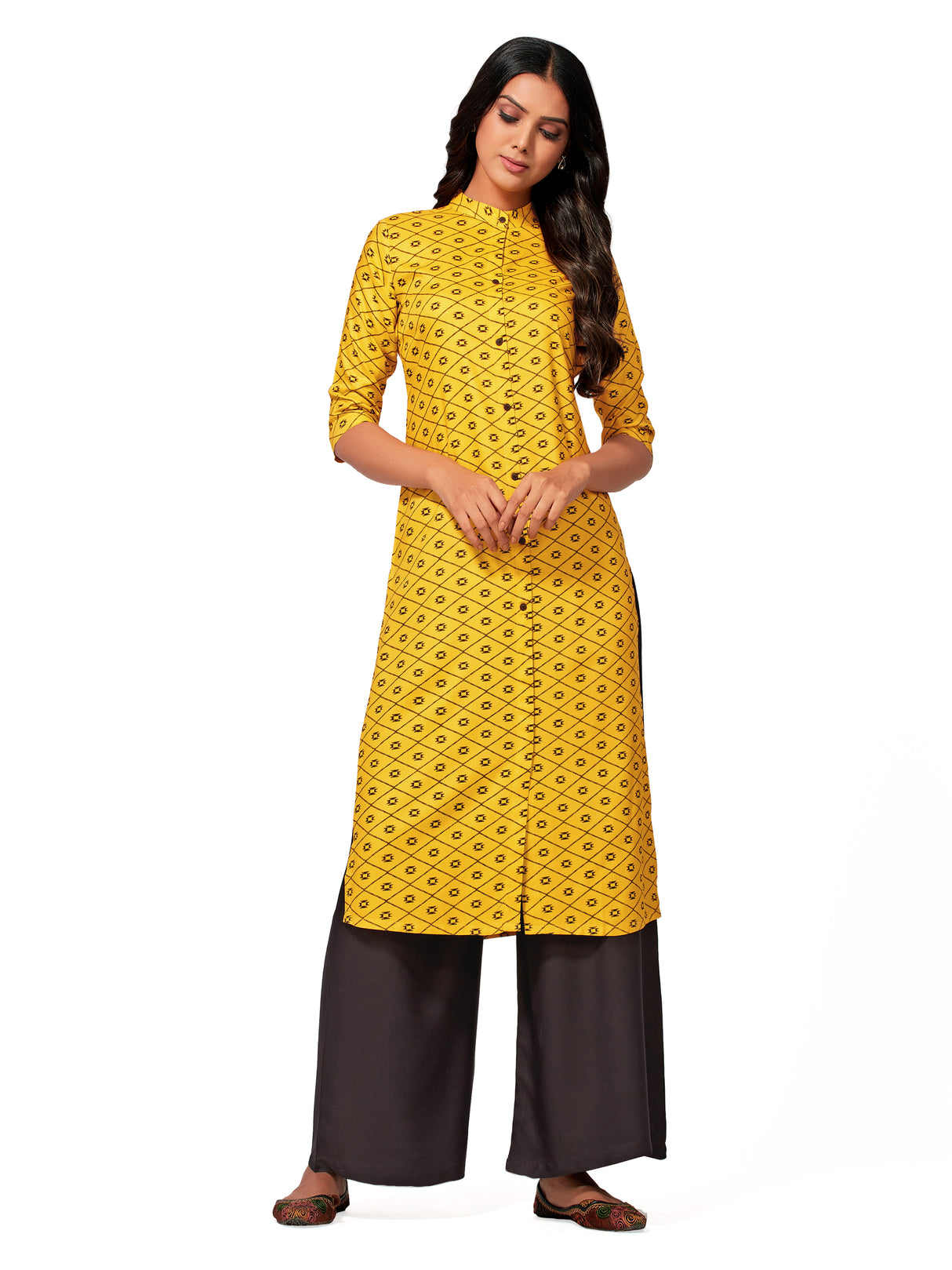 Mimosa Women Mustard Yellow Color Printed Straight Kurta