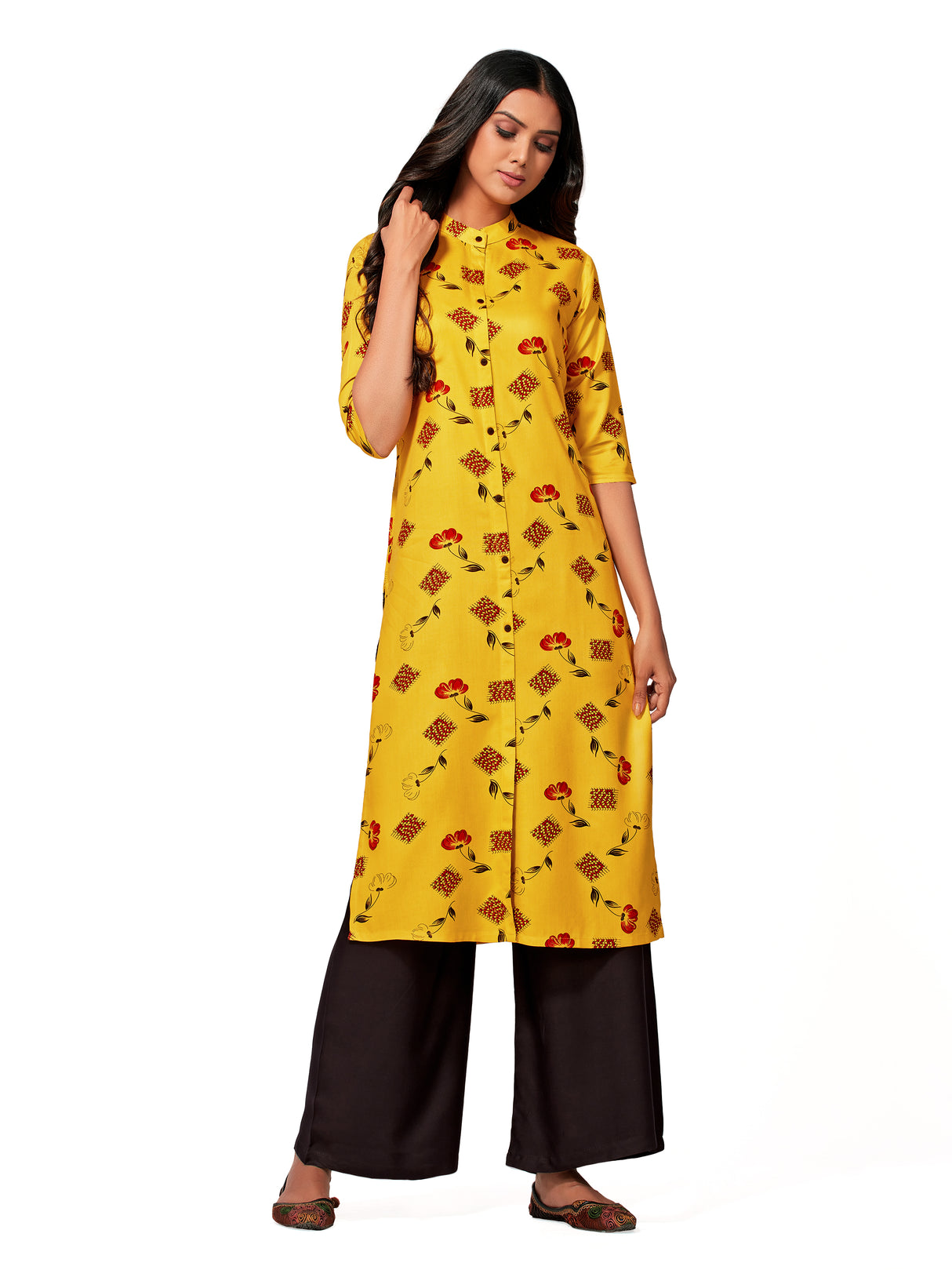 Mimosa Women Mustard Yellow Color Printed Straight Kurta