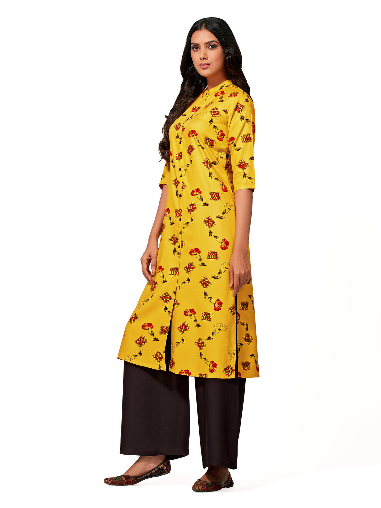 Mimosa Women Mustard Yellow Color Printed Straight Kurta