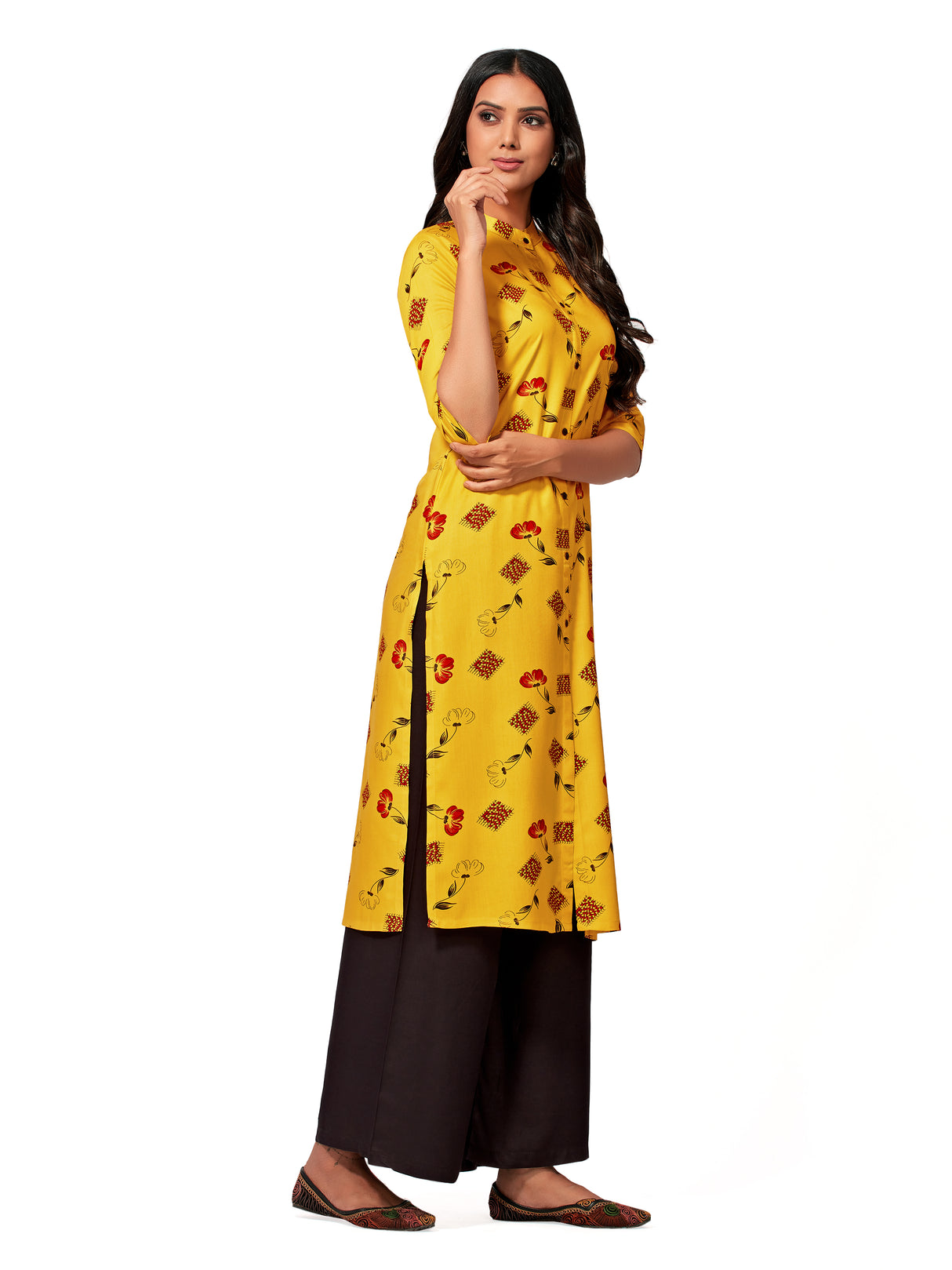 Mimosa Women Mustard Yellow Color Printed Straight Kurta