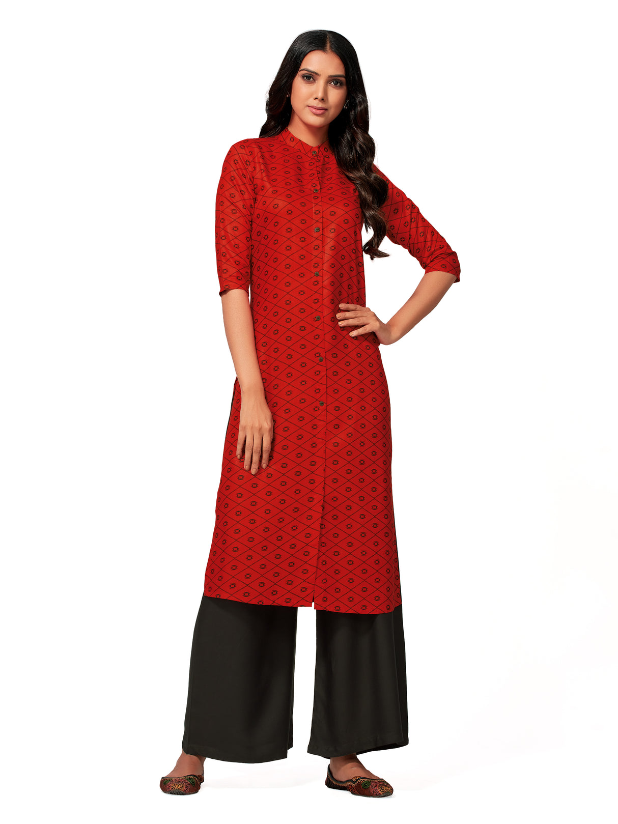 Mimosa Women Red Color Printed Straight Kurta