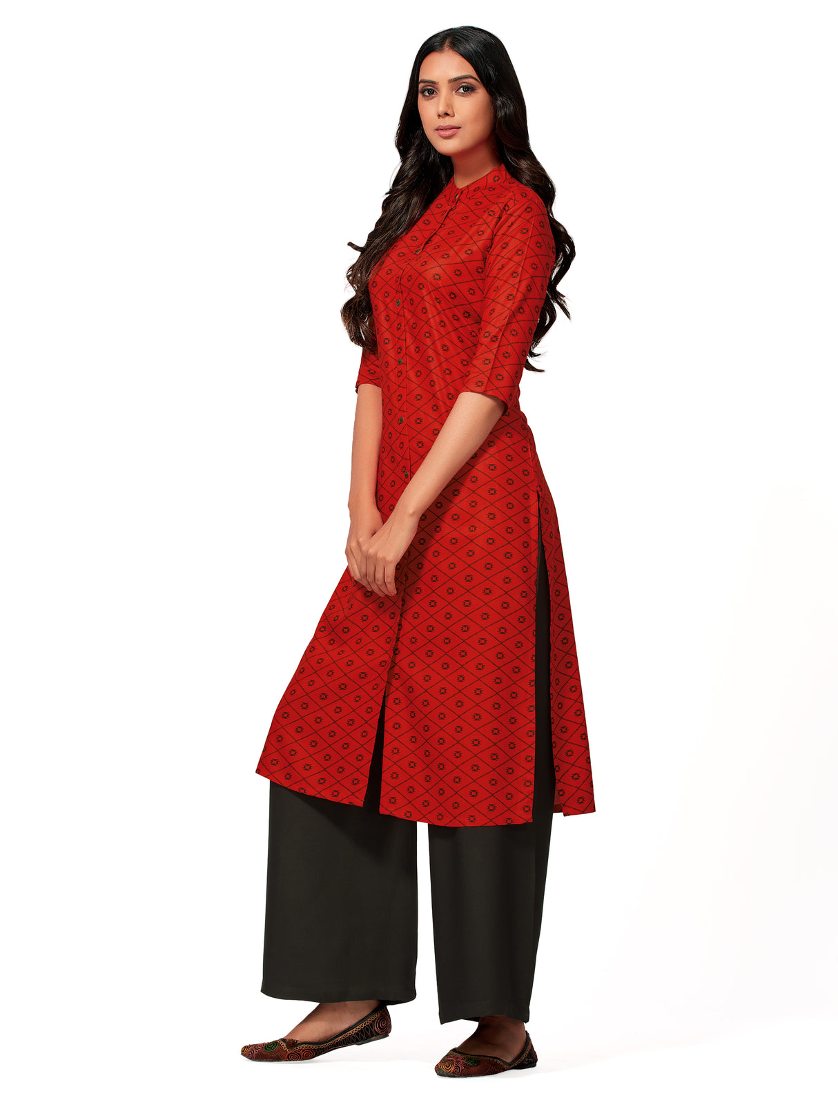 Mimosa Women Red Color Printed Straight Kurta