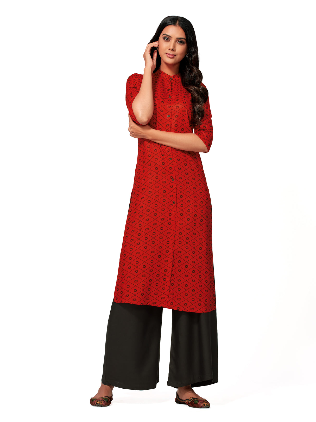 Mimosa Women Red Color Printed Straight Kurta
