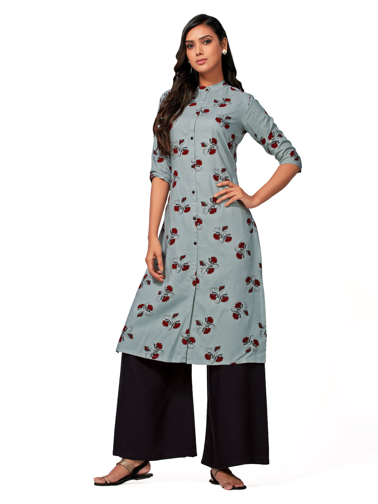 Mimosa Women Grey Color Printed Straight Kurta