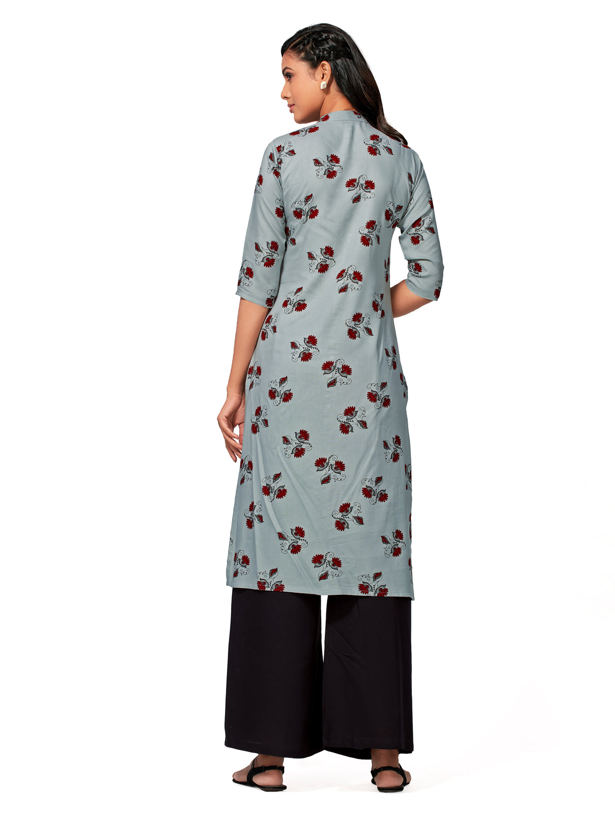 Mimosa Women Grey Color Printed Straight Kurta