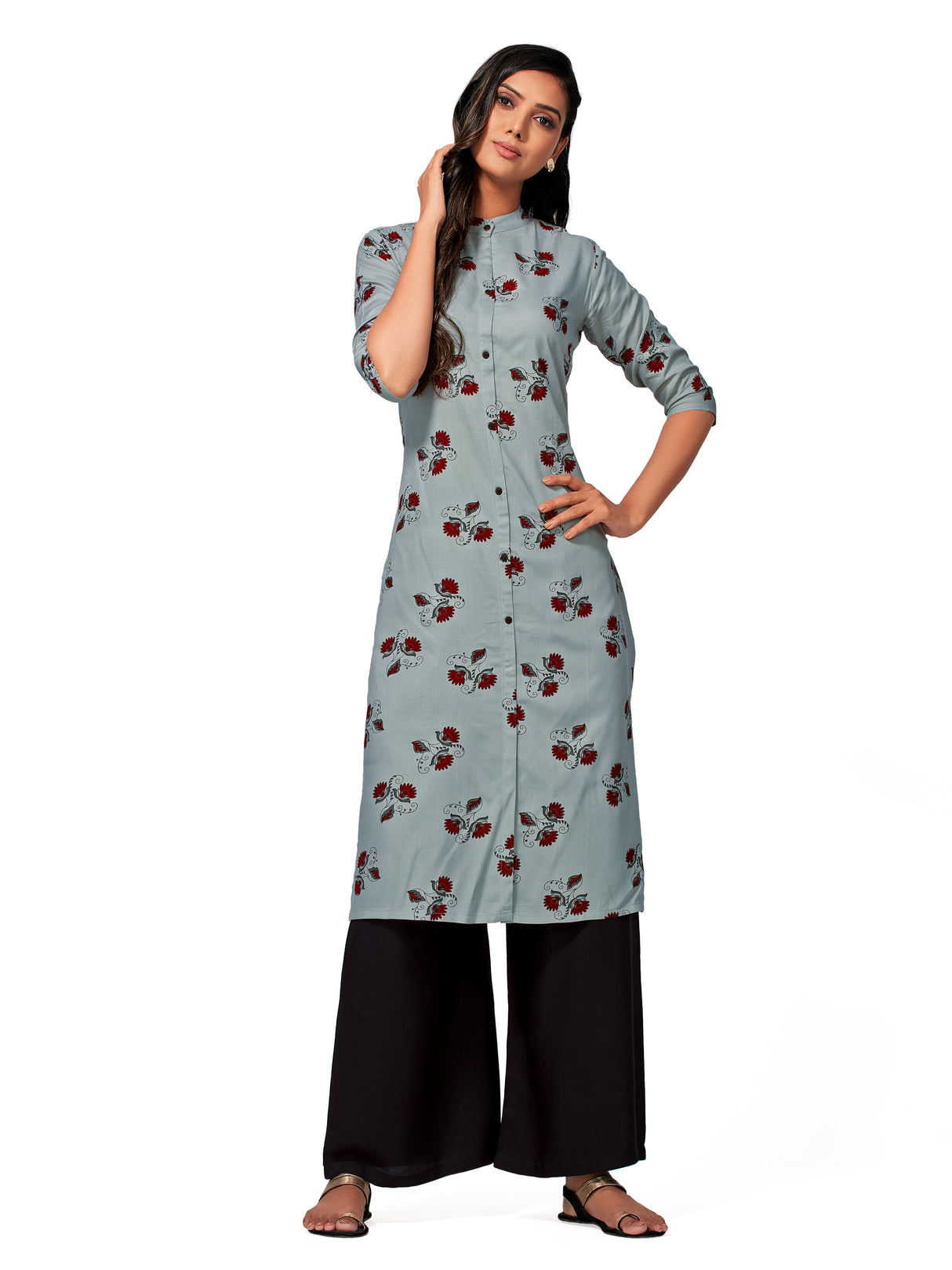 Mimosa Women Grey Color Printed Straight Kurta