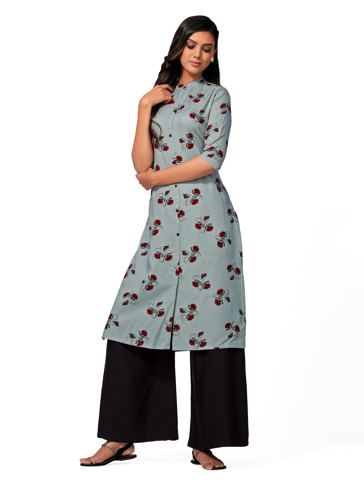 Mimosa Women Grey Color Printed Straight Kurta