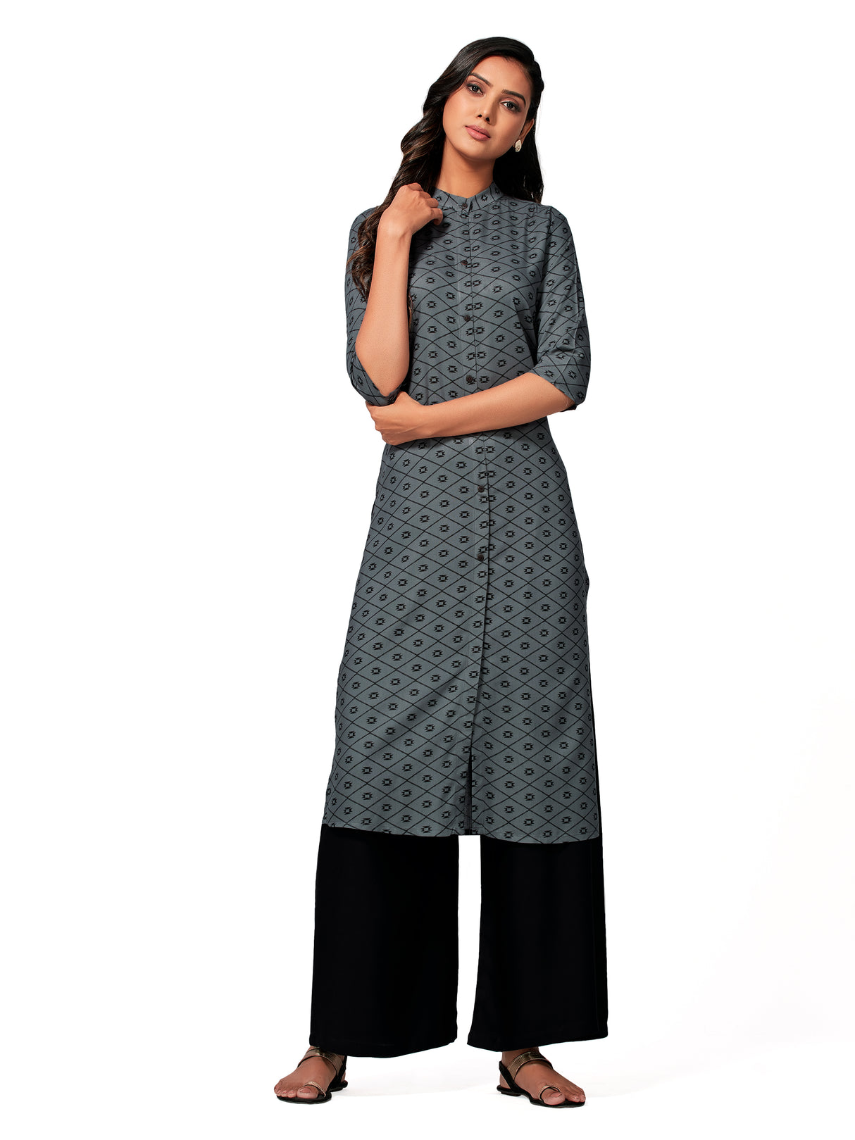 Mimosa Women Charcoal Grey Color Printed Straight Kurta