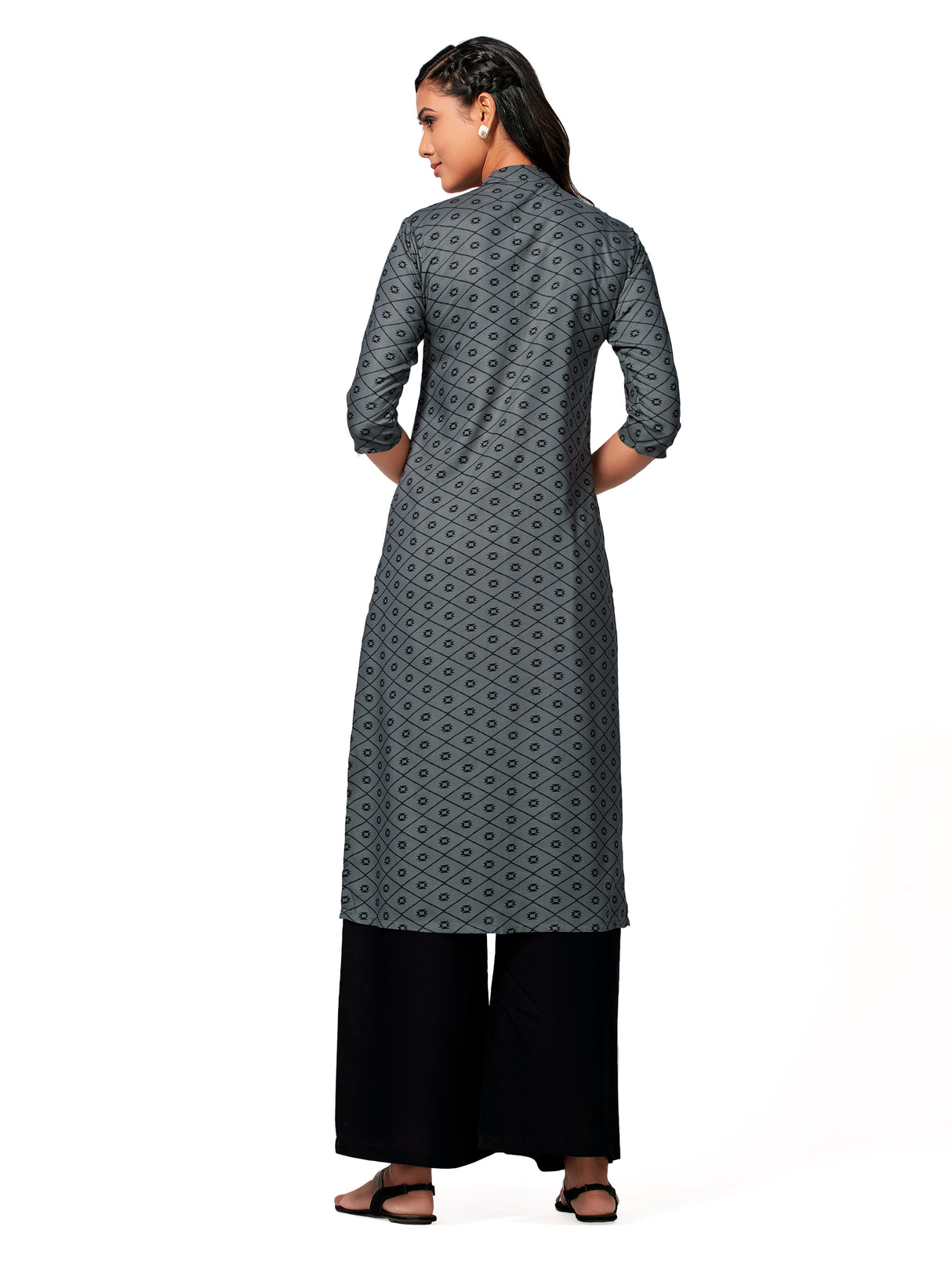 Mimosa Women Charcoal Grey Color Printed Straight Kurta