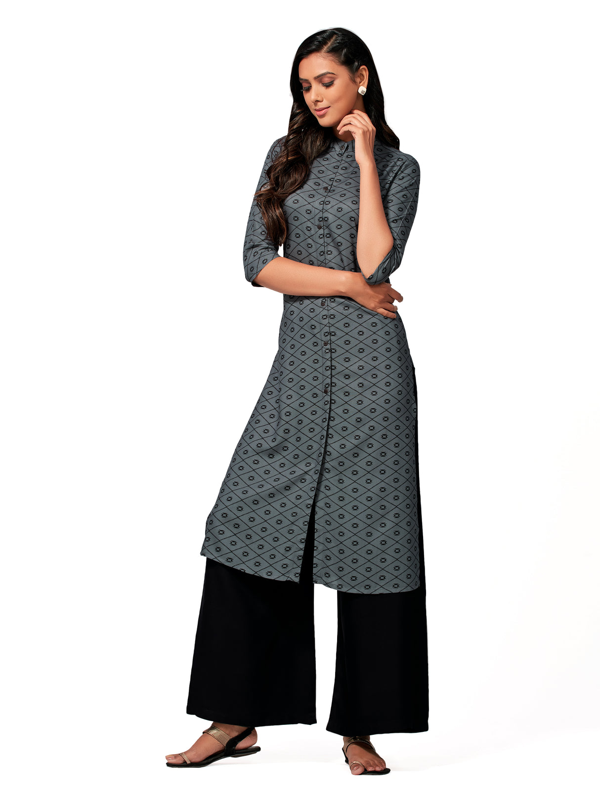 Mimosa Women Charcoal Grey Color Printed Straight Kurta