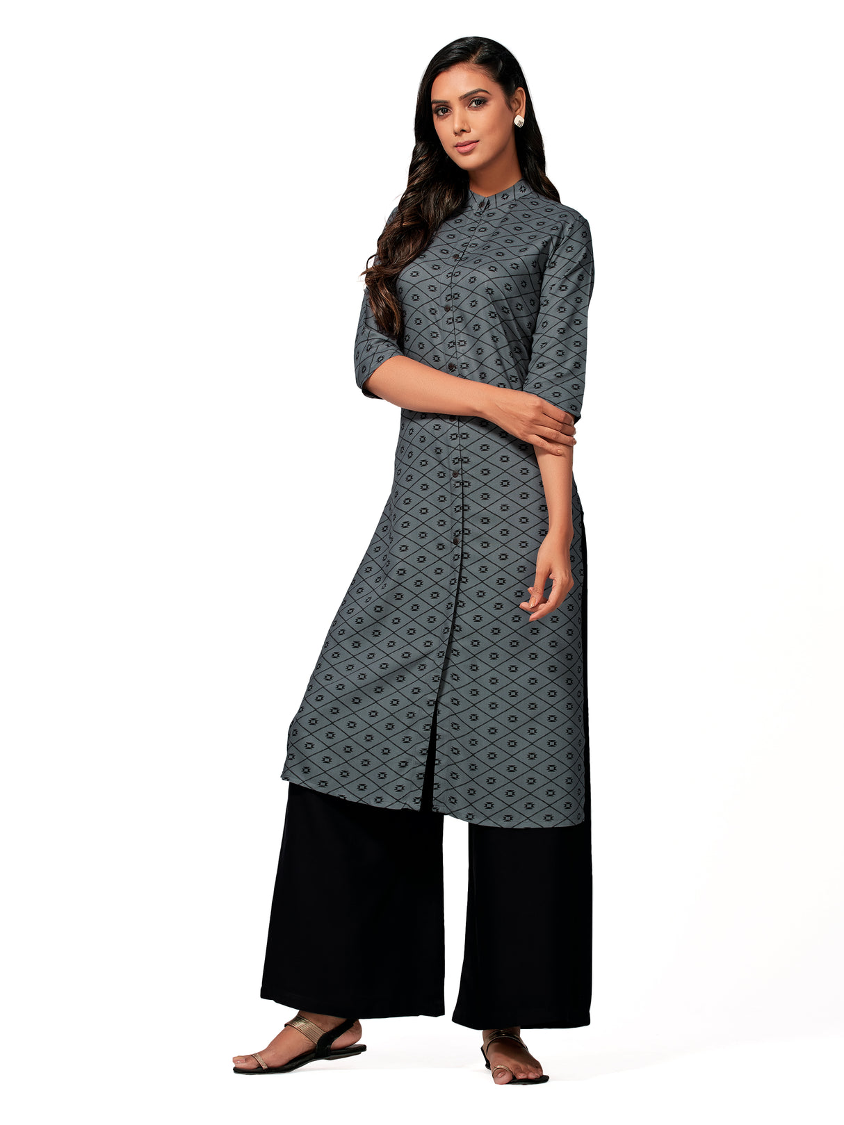 Mimosa Women Charcoal Grey Color Printed Straight Kurta