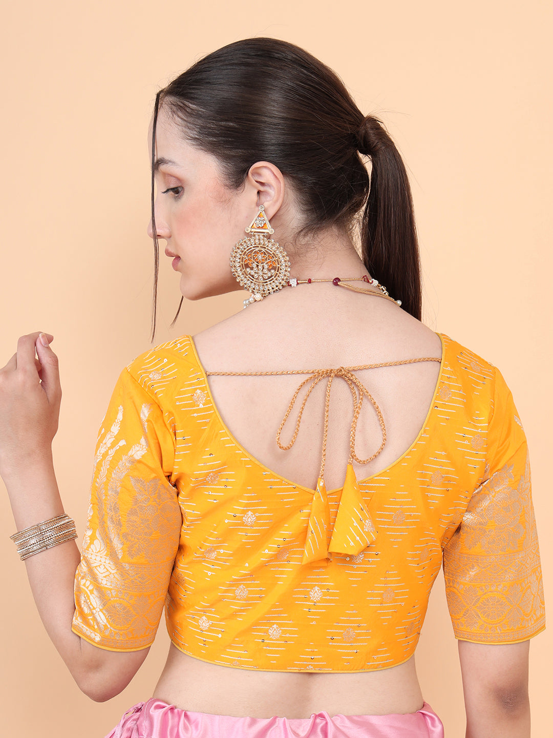 Mimosa Mustard Woven Design Readymade Blouse