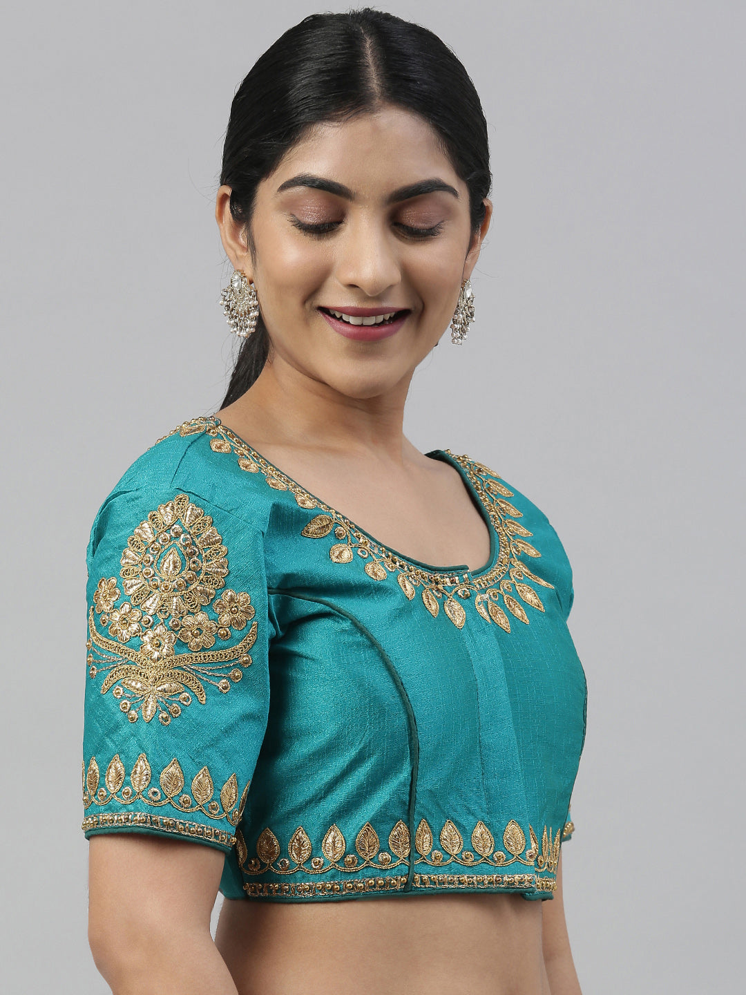 MIMOSA Semi Stitched Raw Silk Blouse Embroidery Work