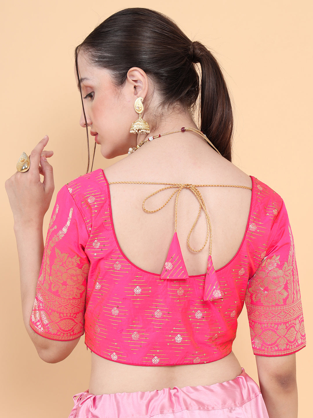 Mimosa Pink Woven Design Readymade Blouse