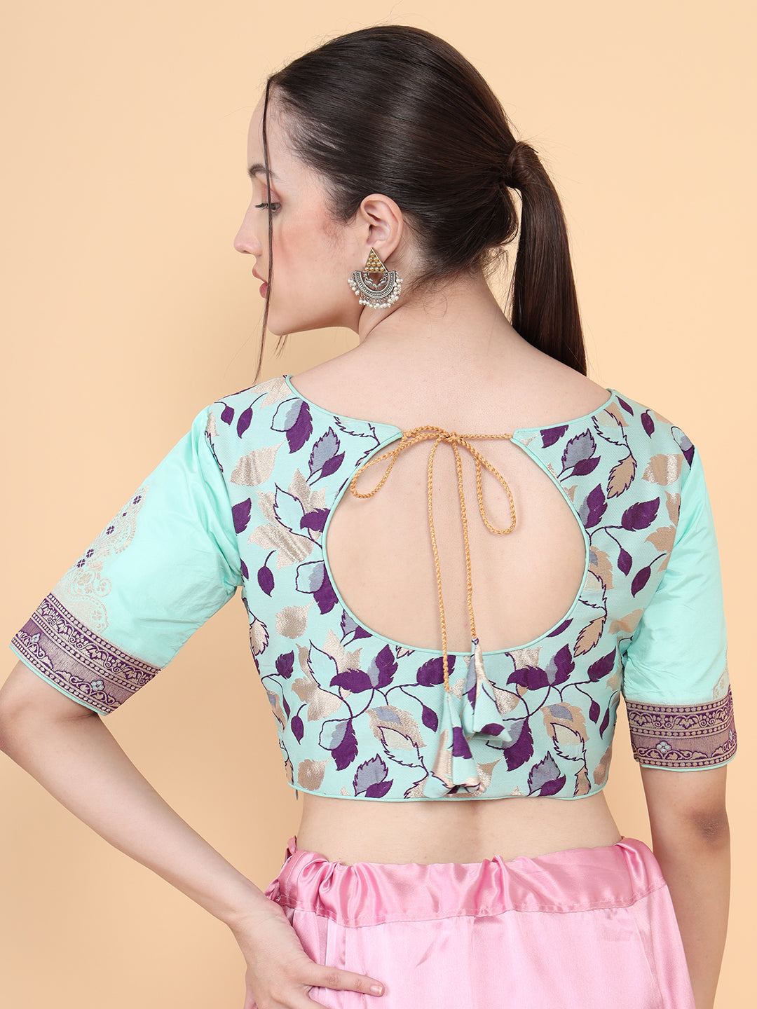 Mimosa Turquoise Blue Woven Design Readymade Blouse