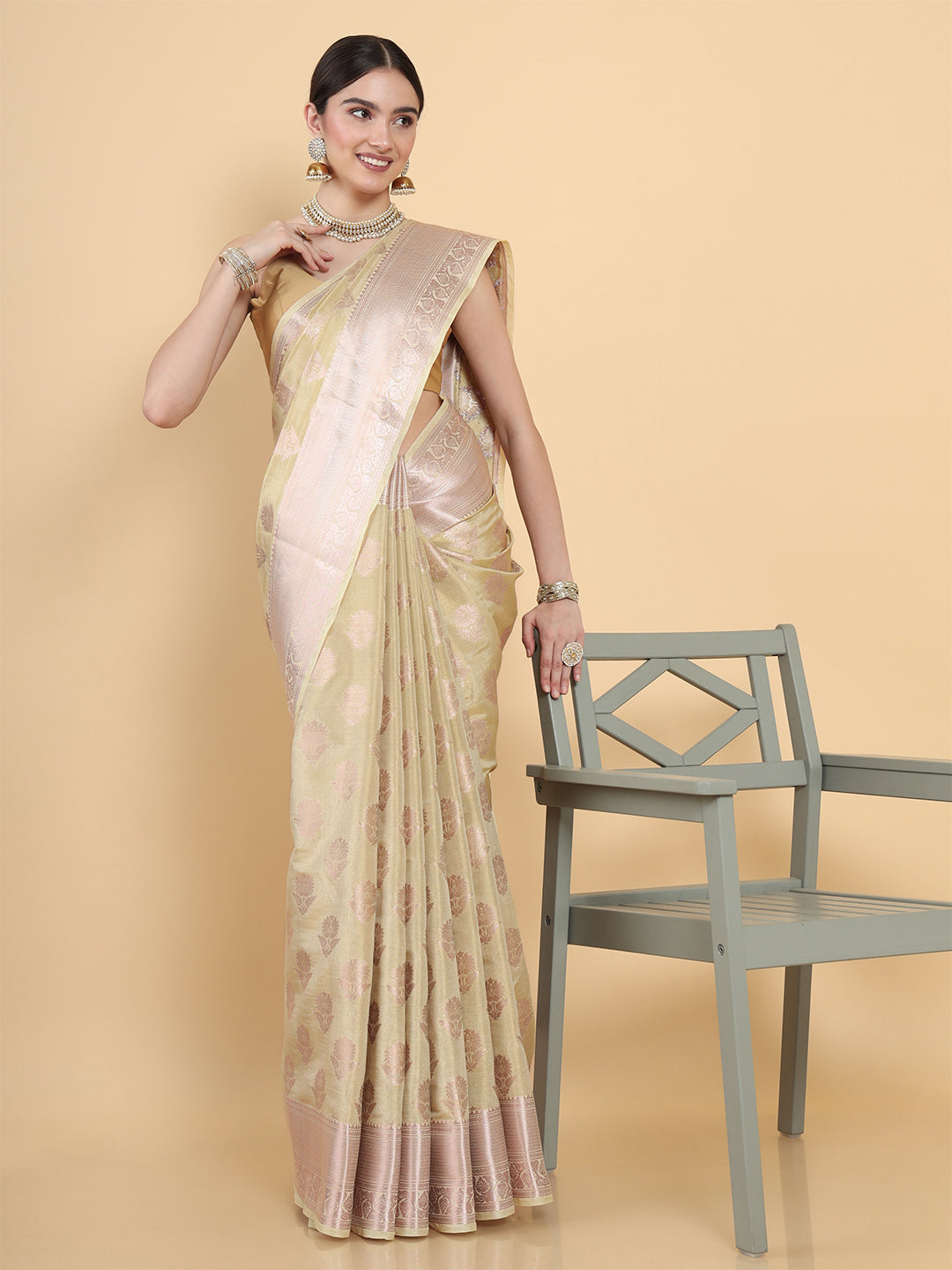 Mimosa Womens Art Silk Saree Kasavu Cream Color