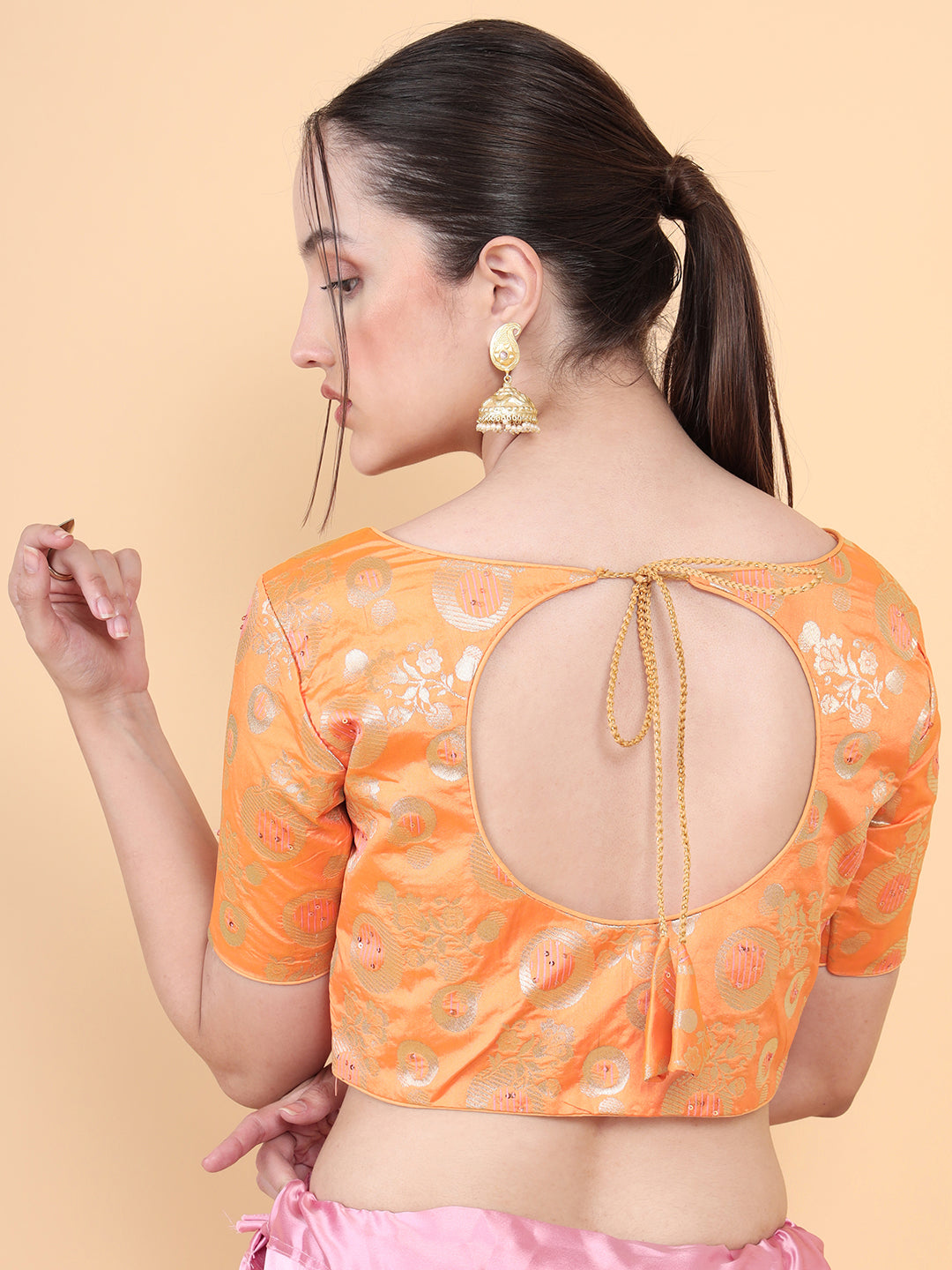 Mimosa Orange Woven Design Readymade Blouse