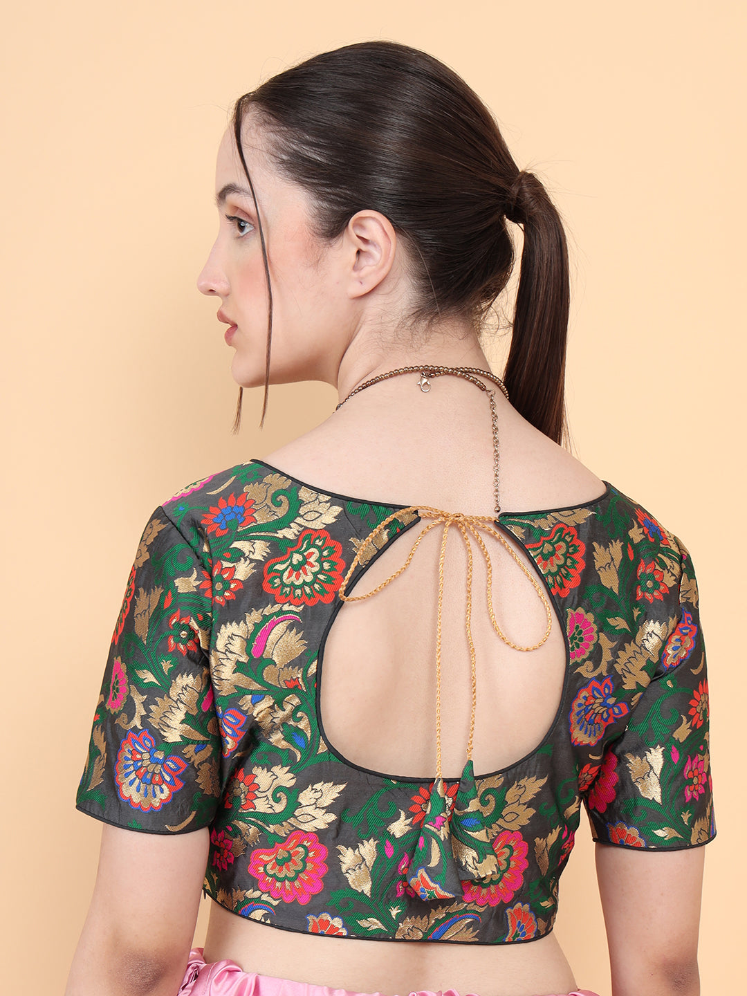 Mimosa Charcoal Woven Design Readymade Blouse