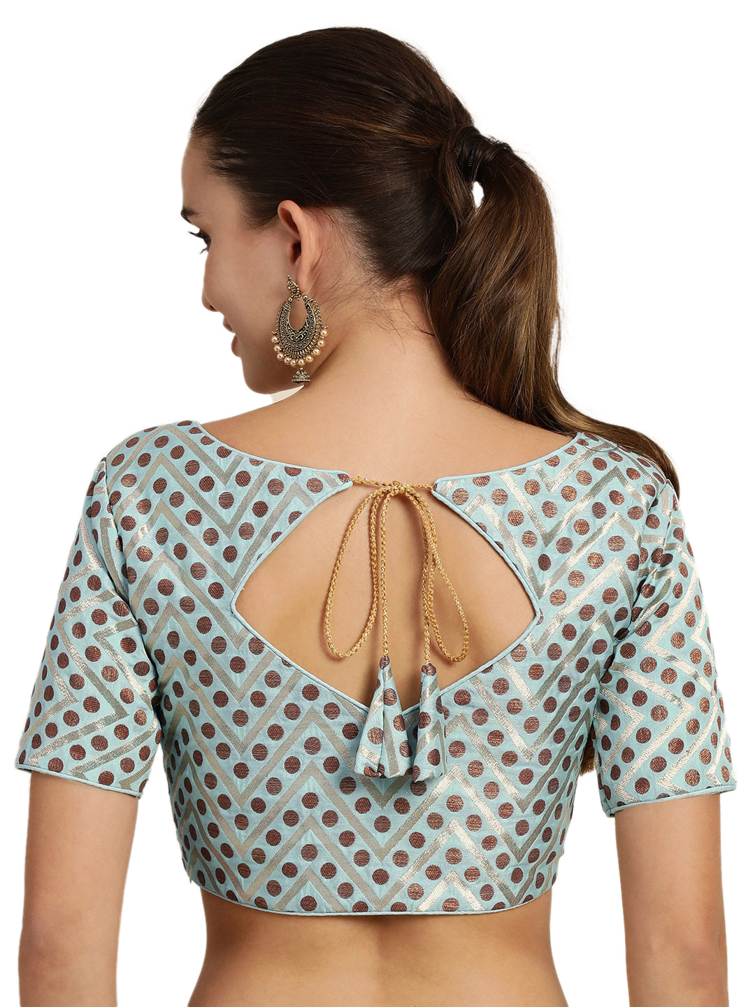 Mimosa Women Turquoise Blue & Brown Woven Design Readymade Blouse