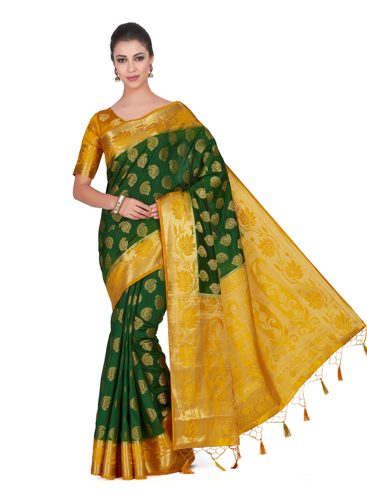 Mimosa Womens Art Silk Saree Kanjivaram BGreen Color