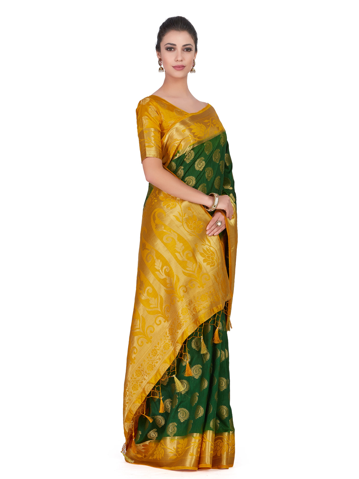 Mimosa Womens Art Silk Saree Kanjivaram BGreen Color