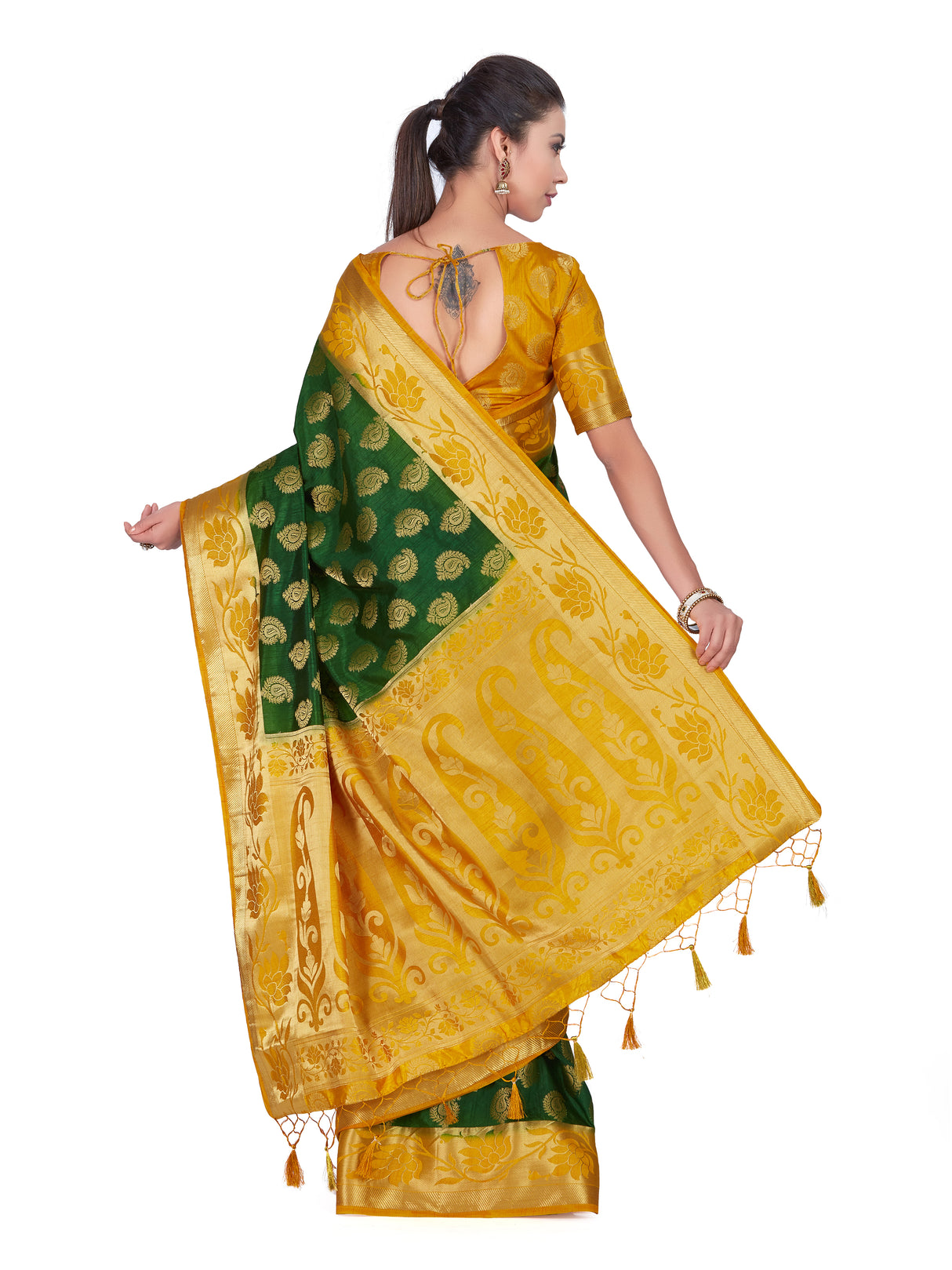 Mimosa Womens Art Silk Saree Kanjivaram BGreen Color