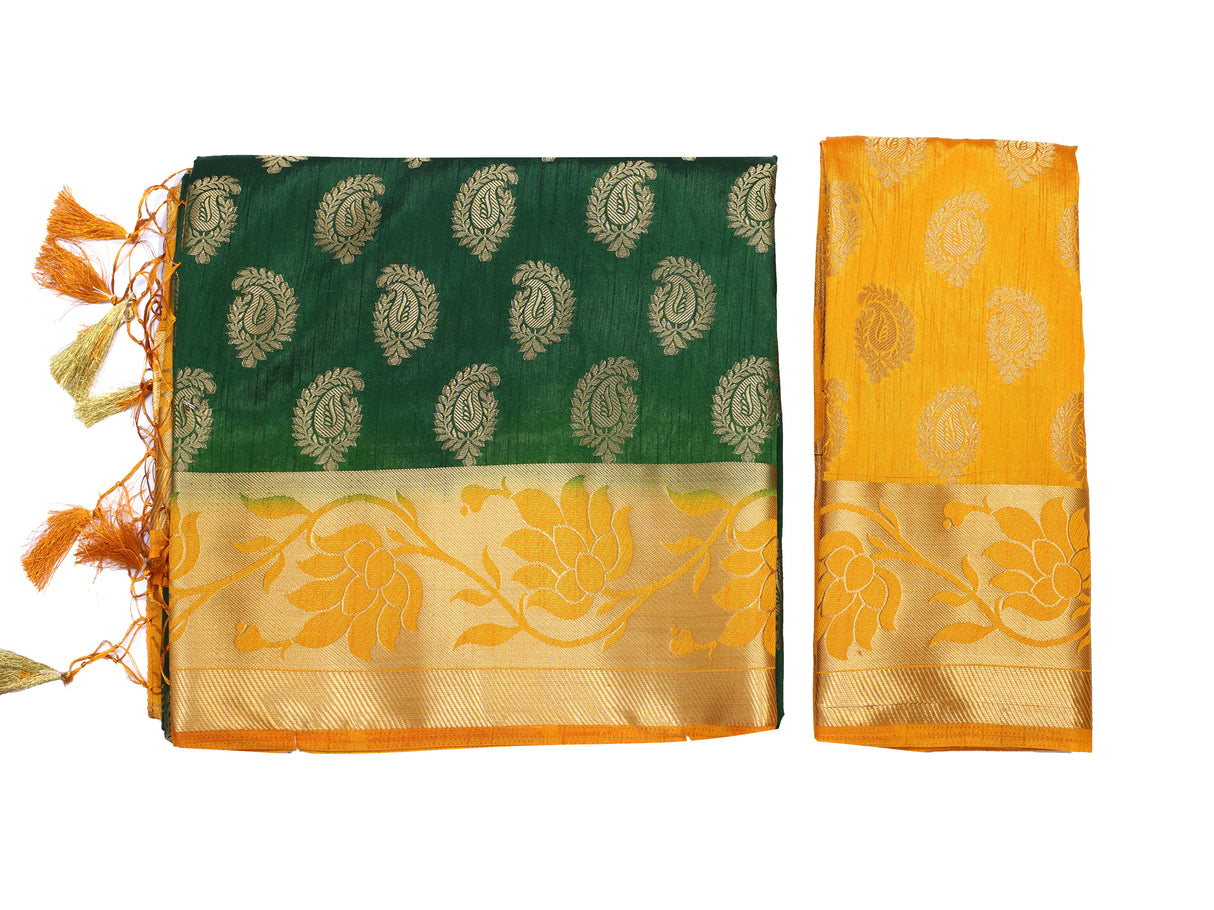 Mimosa Womens Art Silk Saree Kanjivaram BGreen Color