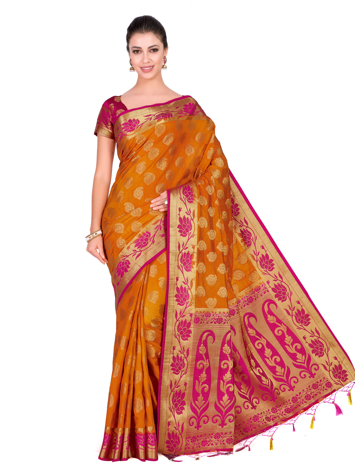 Mimosa Womens Art Silk Saree Kanjivaram Mustard Color