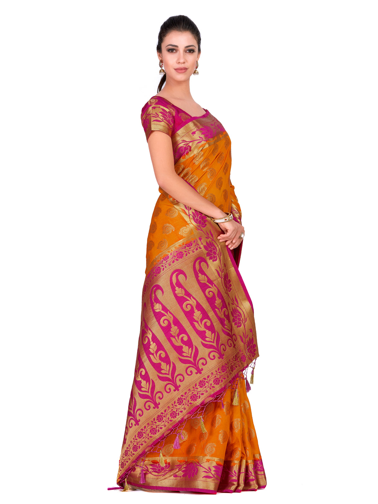Mimosa Womens Art Silk Saree Kanjivaram Mustard Color