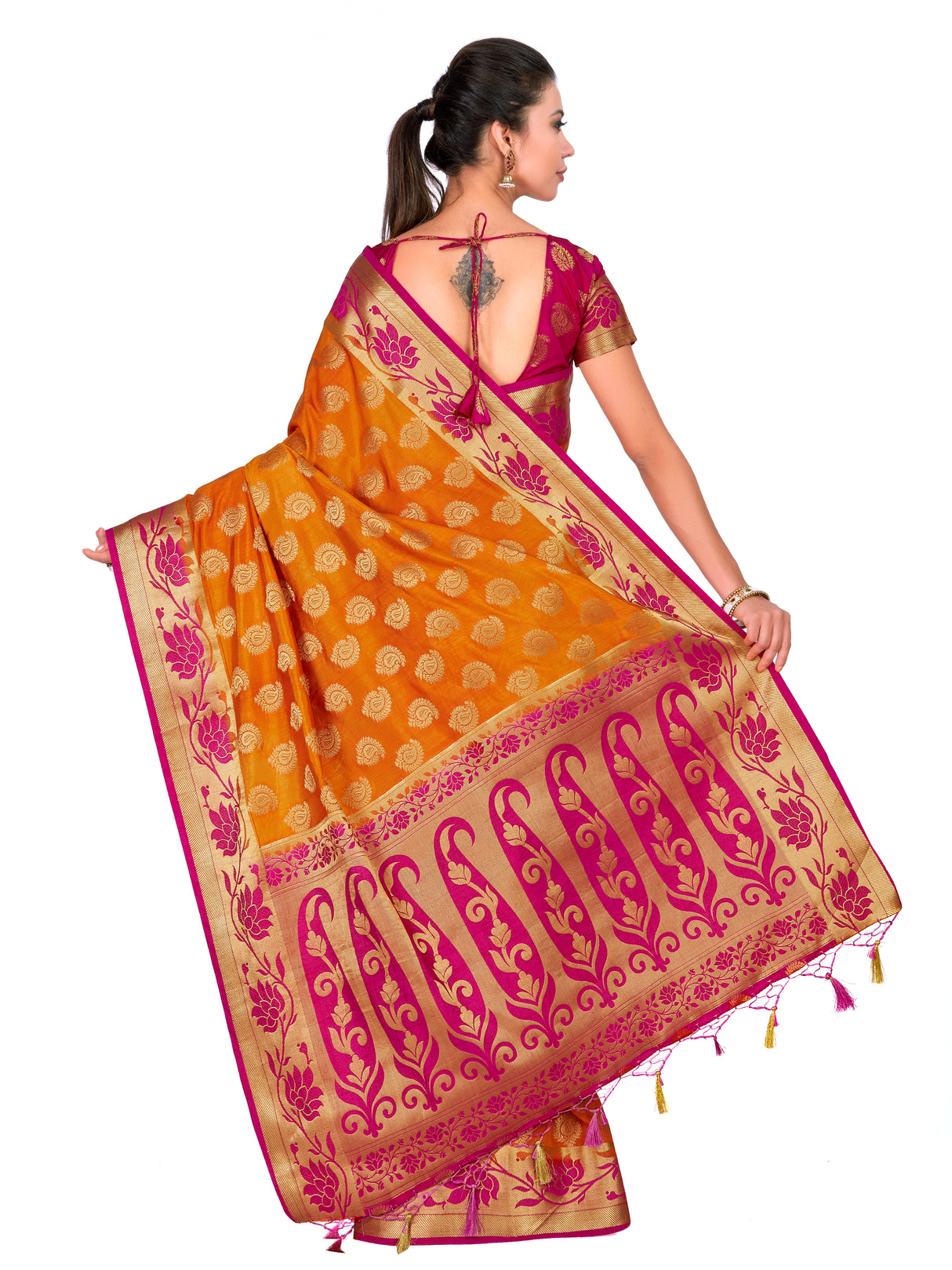 Mimosa Womens Art Silk Saree Kanjivaram Mustard Color