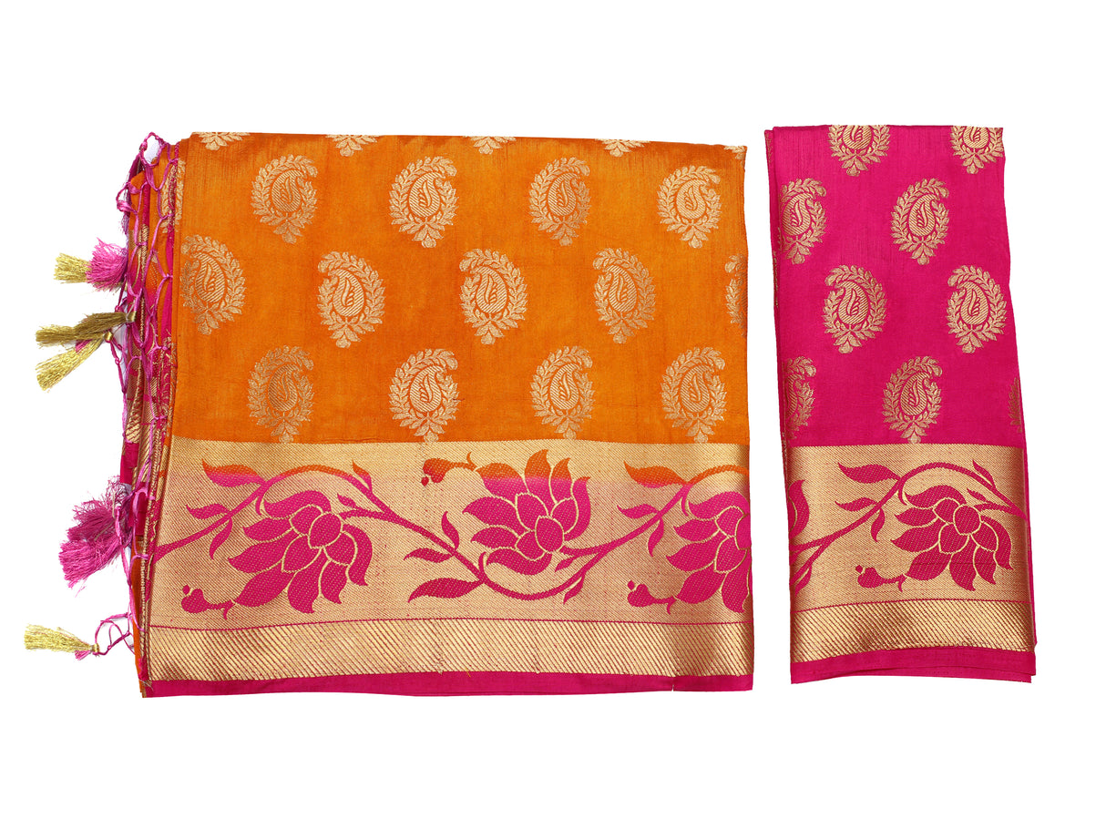 Mimosa Womens Art Silk Saree Kanjivaram Mustard Color