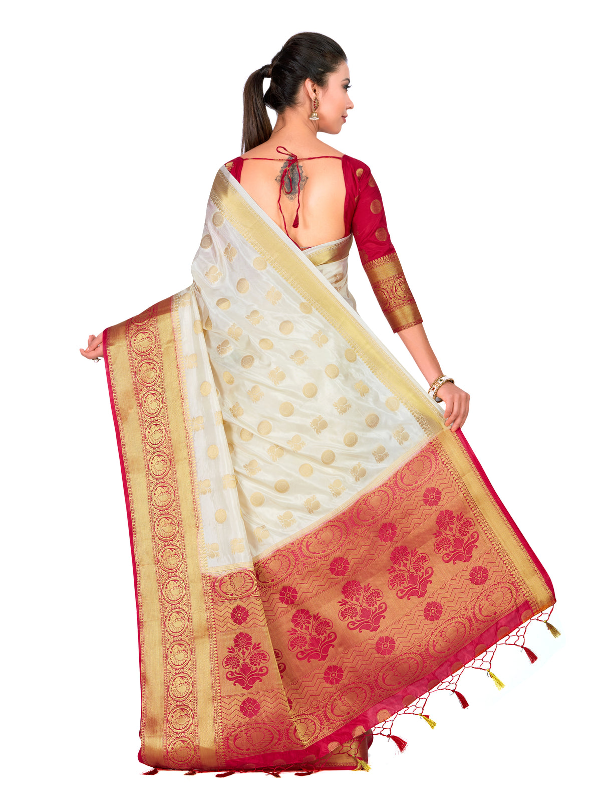 Mimosa Womens Art Silk Saree Kanjivaram Halfwhite Color